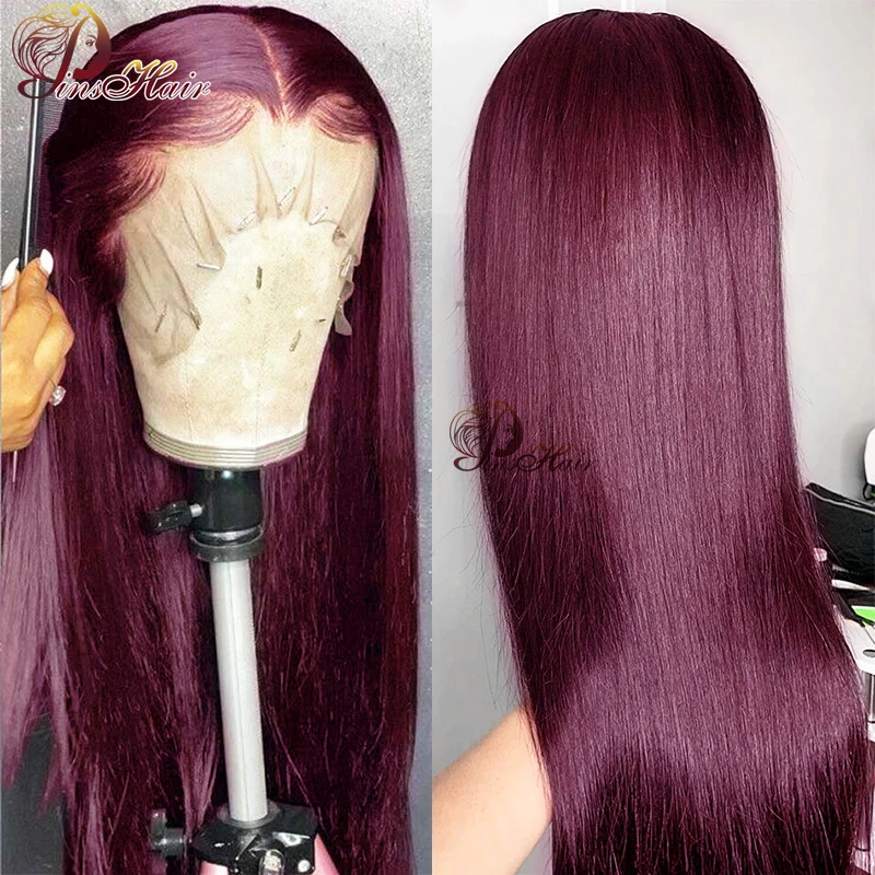 Burgundy Straight Lace Front Human Hair Wigs Pre Plucked 13x4 Transparent Lace Frontal Wig 99J Cherry Red Remy Human Hair 180%