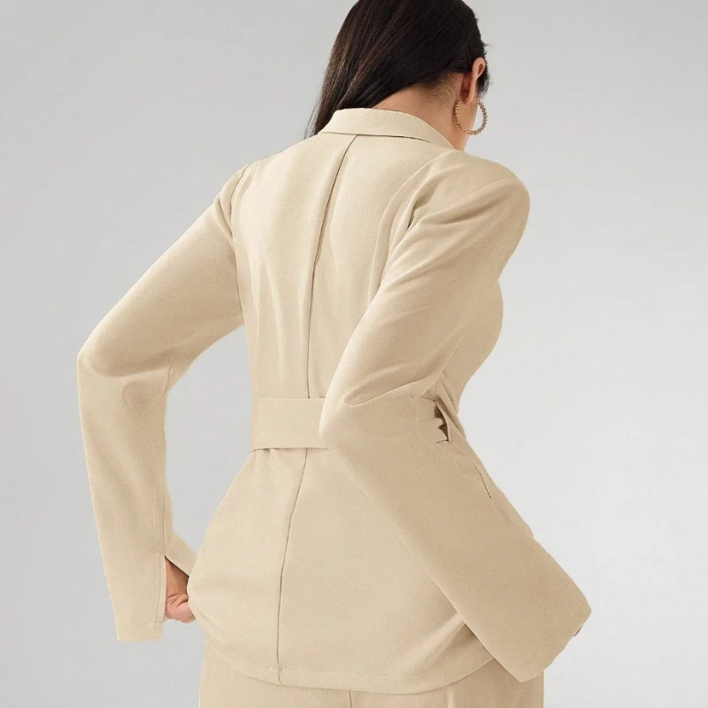 2026 Autumn/Winter New Fashion Women's Long-Sleeved V-Neck A-Line Waist-Skimming Laced Suit Jacket and Wide-Fitting Pants Set