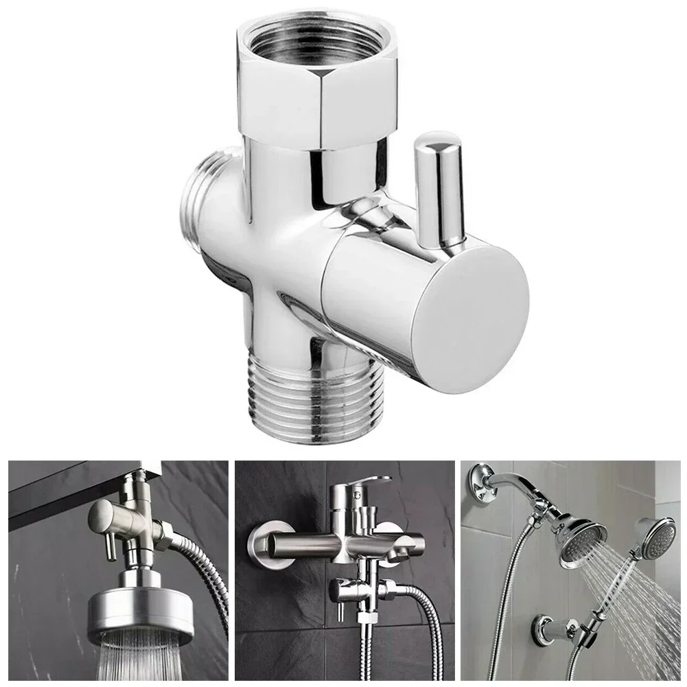 G1/2in 3 Way Brass Diverter Valve T Adapter Converter Chrome For Shower Brass Water Tap Connector Bathroom Faucet Water Separato