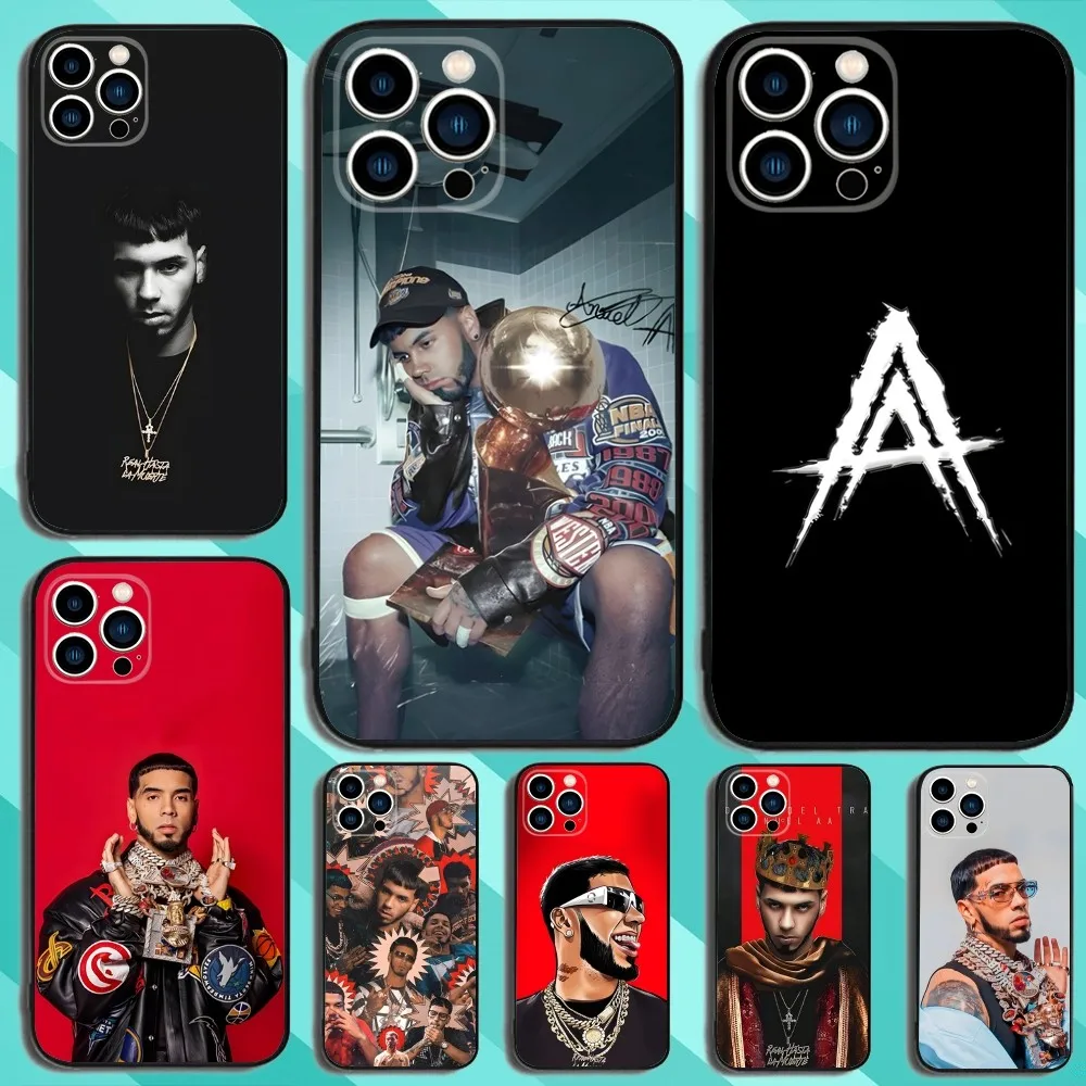 حافظة هاتف Anuel AA Rappers لهاتف iPhone 15,14,13,12,11,Plus,Pro Max,XS,X,XR,SE,Mini,8,7 غطاء أسود من السيليكون الناعم