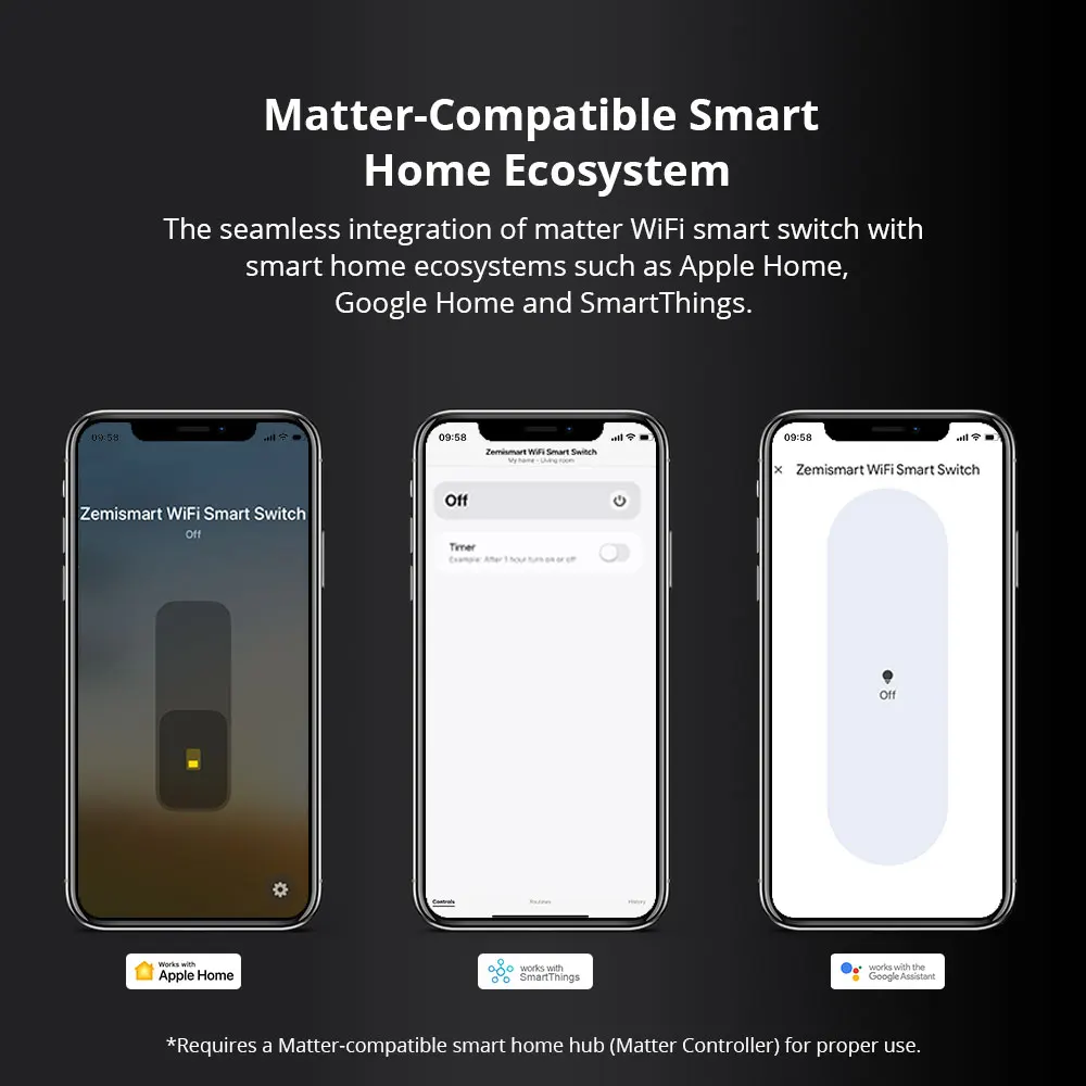 Zemismart Matter WiFi DIY Name Switch مع شاشة عرض زر ضغط كبير يعمل مع Tuya Homekit SmartThings Google Home App