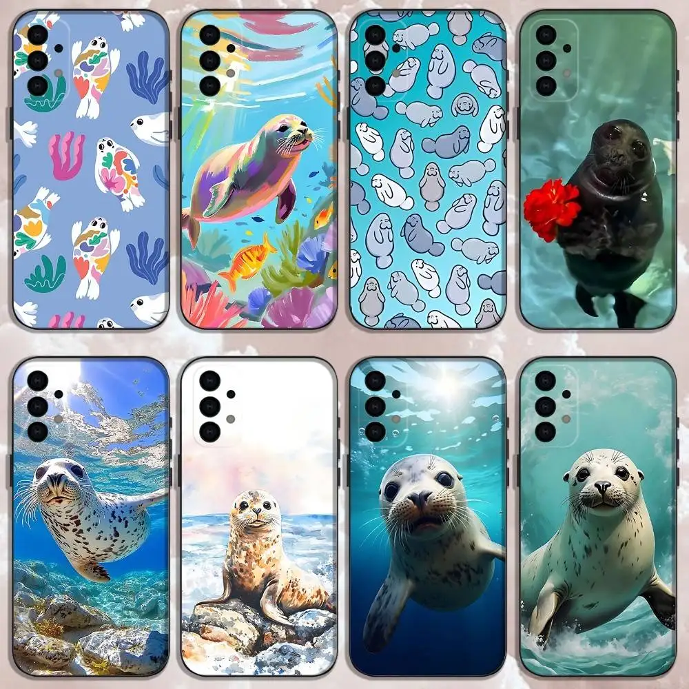 

Seal Animal Cute Phone Case For Samsung Galaxy A13,A21s,A22,A31,A32,A52,A53,A71,A80,Soft Black Shell