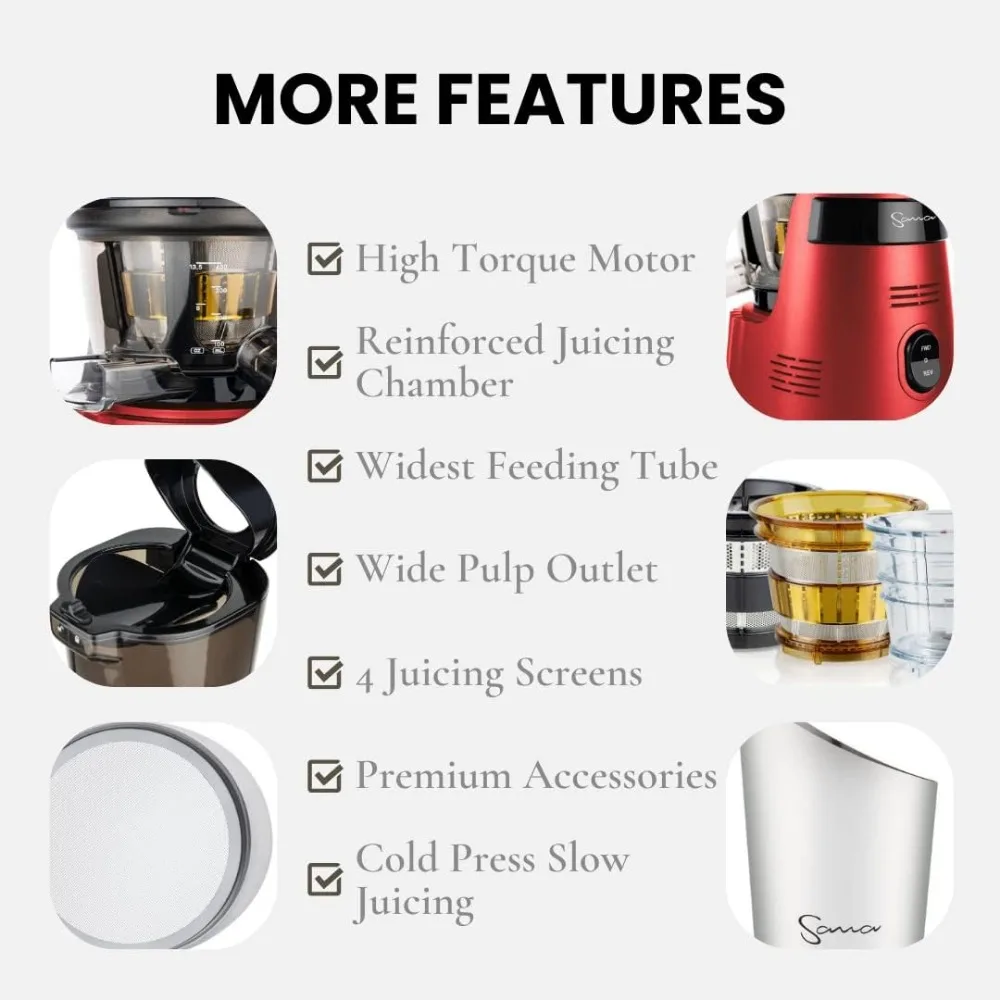 Wide Mouth Premium Cold Pressed Vertical Juicer  Patented Trap Door System Includes 2 Premium Accessories 240W High Torque Motor