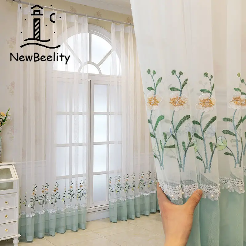 rural Curtains for Living Dining Room Bedroom Retro embroidered window screen semi-shading light-transmitting blinds JQ