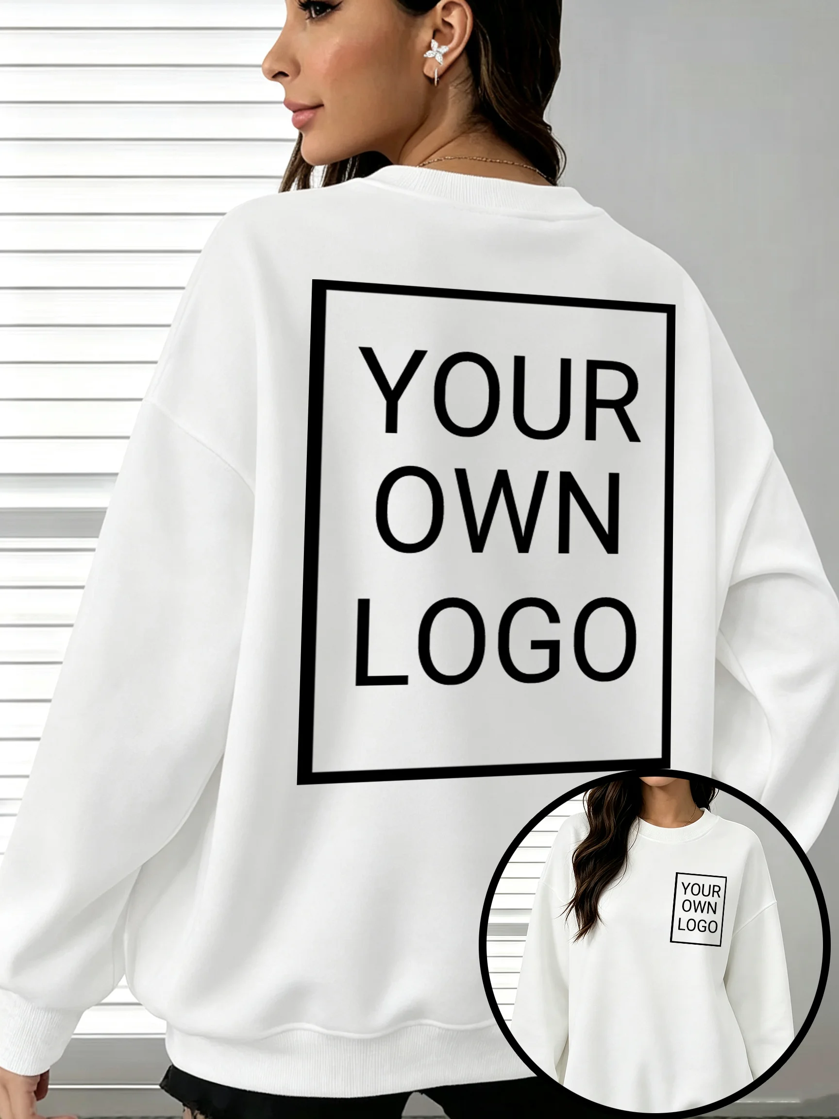 DIY Personalized Customize Double Sided Logo Sweatshirt Women Fashion O-Neck Clothes Fleece Autumn Pullover Loose Sportswear