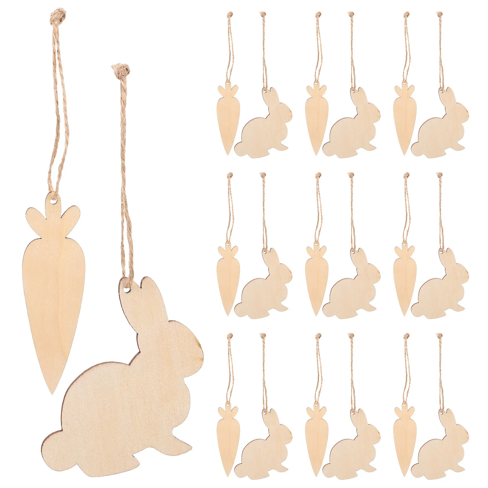 1Set Unfinished Wooden Easter Rabbit Carrot Slices DIY Painting Craft Tags Smooth Surface for Hanging Decor Easter Party Home