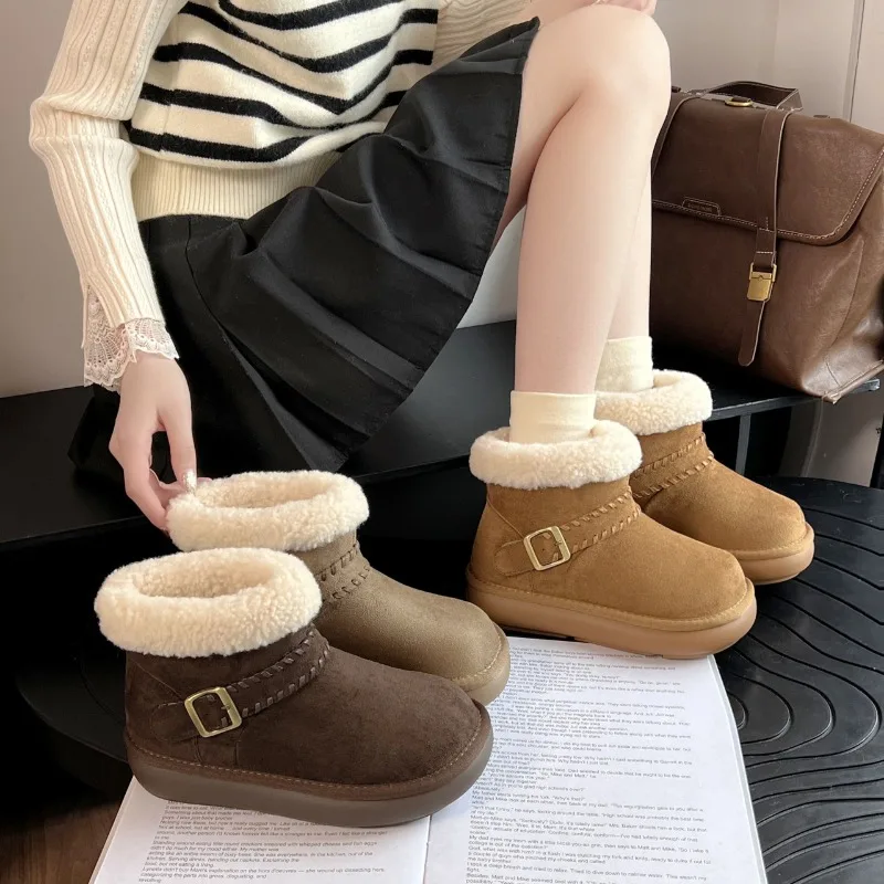 

2026 New Women's Winter Snow Boots Furry Thick-Soled Fur-Lined Short Boots Shearling Warm Cotton Boots
