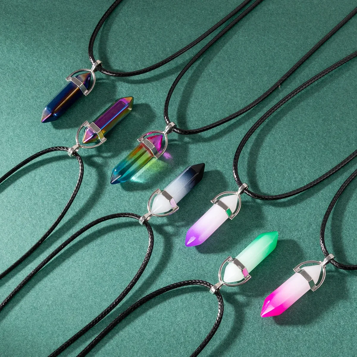 7pcs/set Natural Stone Pendant Hexagon Prism Pendulum Chakra Jewelry Healing Crystal Quartz Point Women Men Necklaces