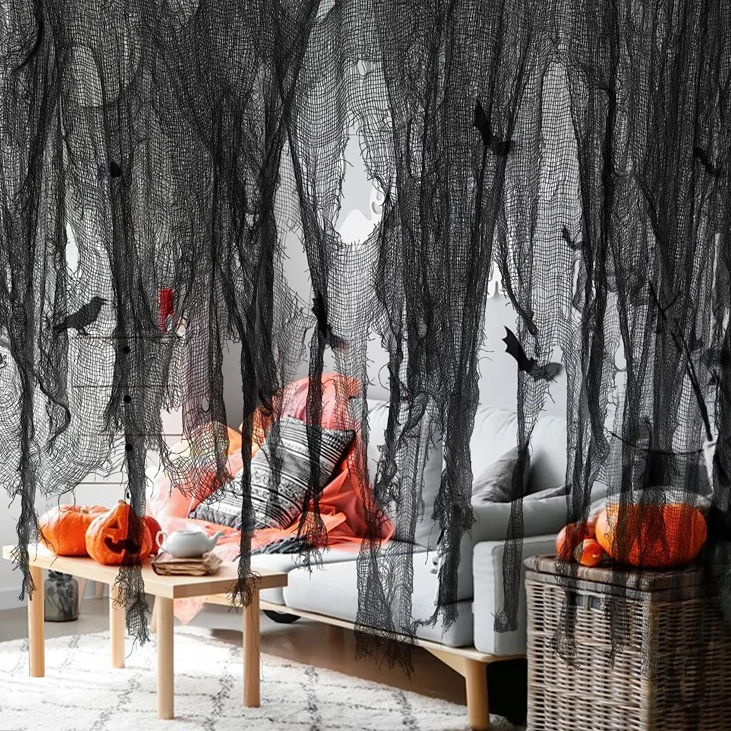 Horror Halloween Party Decoration Haunted Houses Doorway Outdoors Decorations Black Creepy Cloth Scary Gauze Gothic Props - view 3