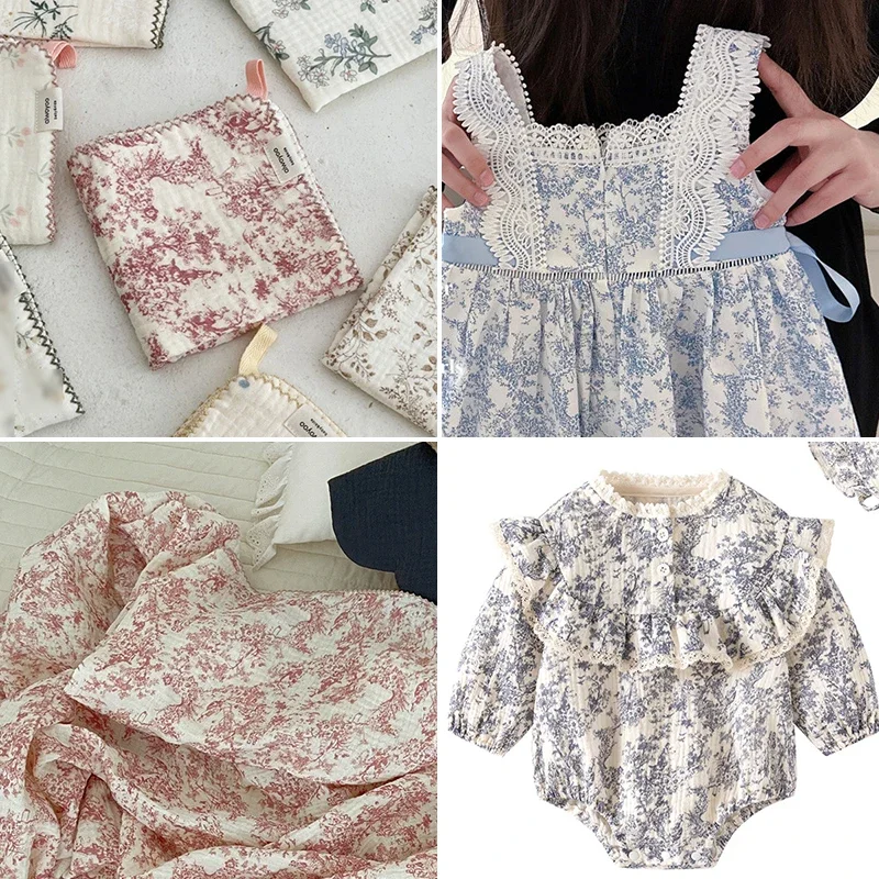 135x50/500 سنتيمتر الرجعية القطن الخالص الصغيرة الأزهار طبقة مزدوجة كريب النسيج لخياطة المنزل الملابس منامة اليدوية DIY بها بنفسك النسيج