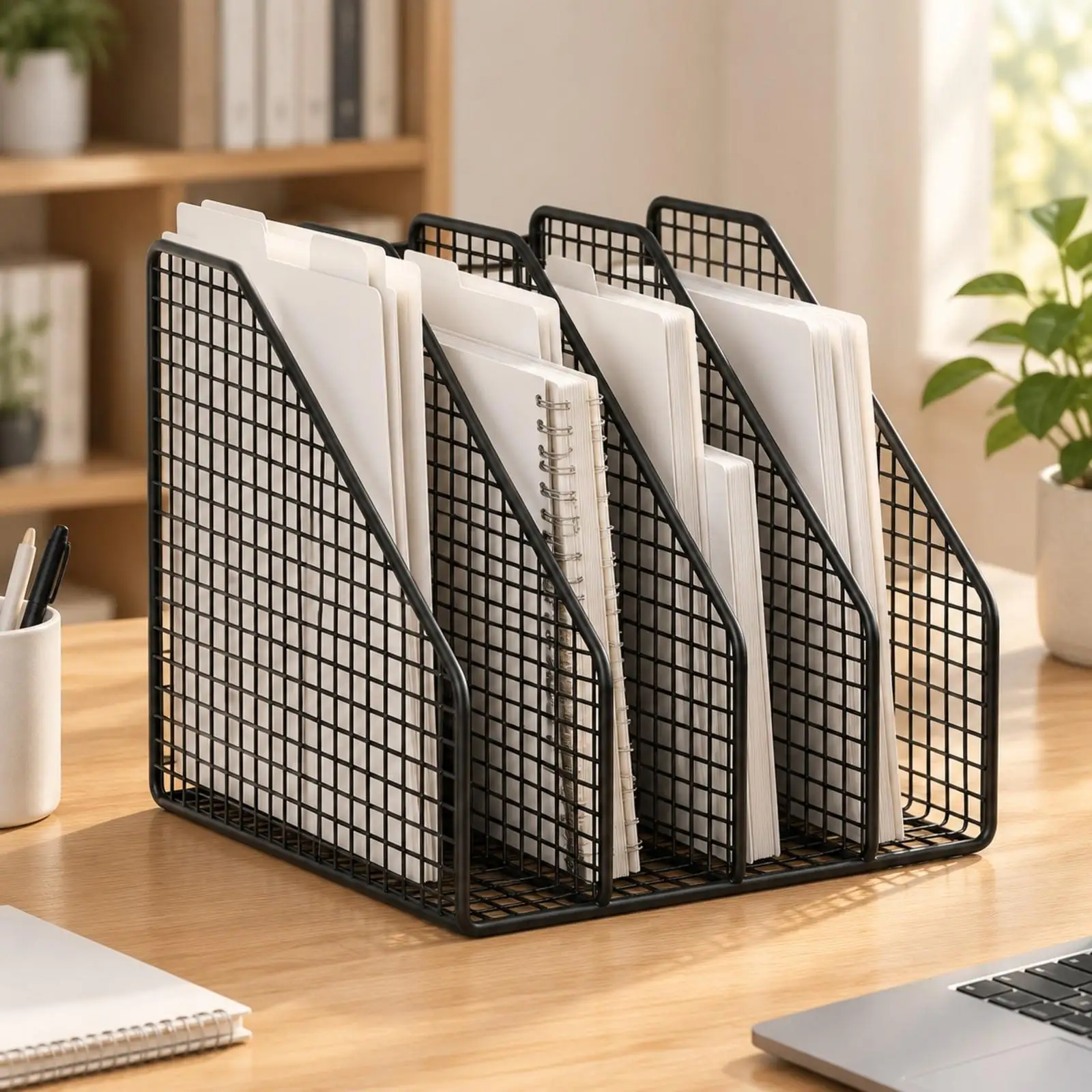 Compact Iron Office Organizer Desktop Wire Rack for Files Folders and Reading Material