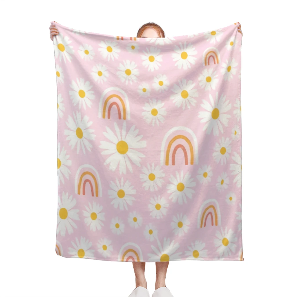 

Daisy Flower And Pink Comfortable Flanne Blanket Soft comforter sets throw for Couch Warm Flannel Blankets Bedroom Décor