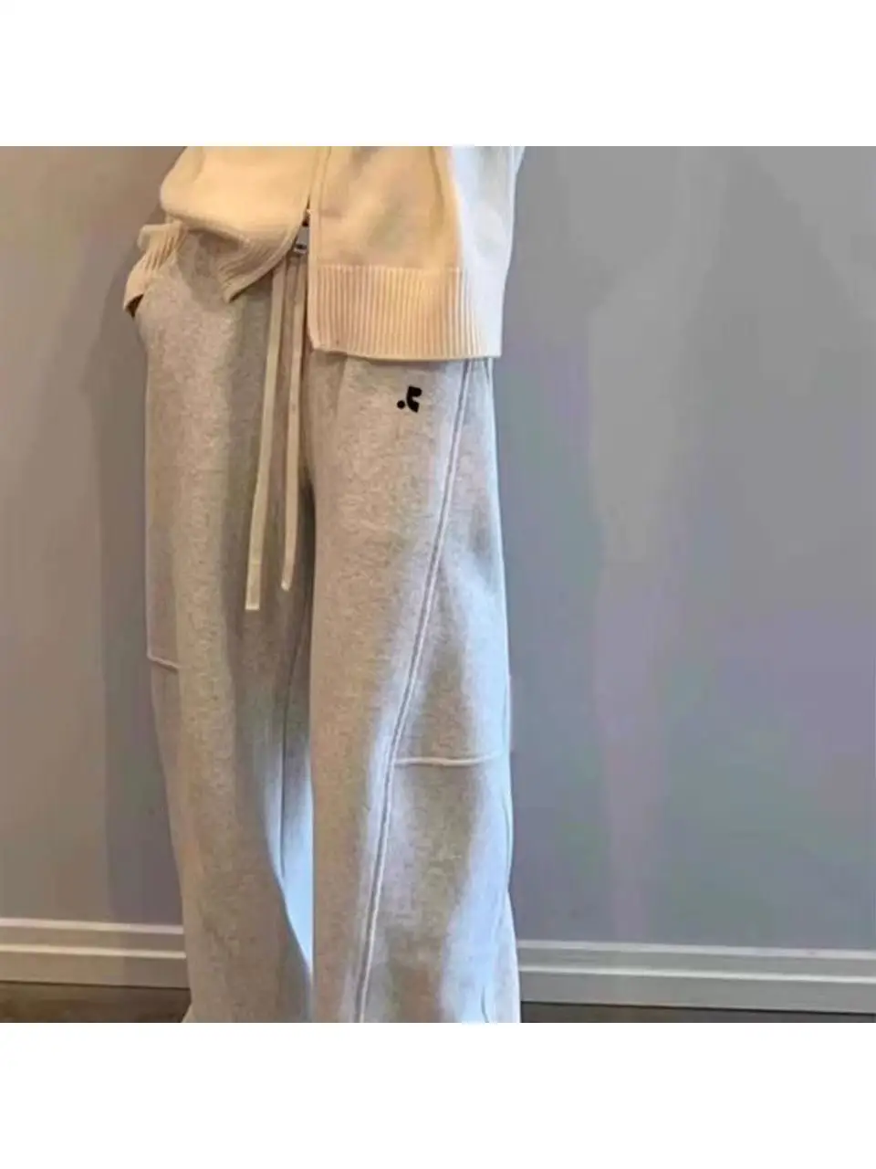 

Свободные женские спортивные брюки прямого кроя с широкими штанинами, хлопковые, с простым дизайном, осенне-зимние, в корейском стиле, длинные