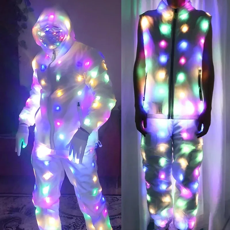 ملابس بأضواء LED رائعة سترة رجالية مضيئة مع أضواء LED فستان أداء الهذيان للرقص زي LED ليلاً