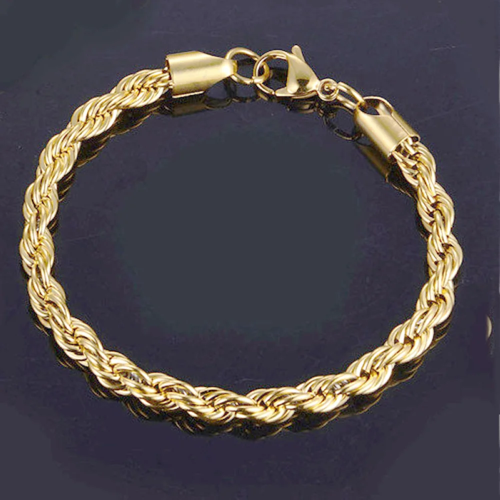 3-5mm Wide Stainless Steel 22CM Length Gold-Color Twist Chain Bracelet Couple Gift Hand Jewelry Wholesale Drop Shipping