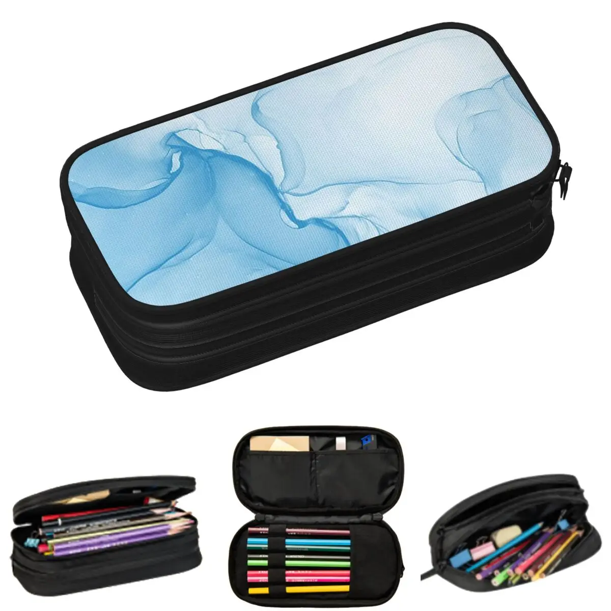 

Абстрактные пеналы с синими чернилами и акварельным рисунком для студентов, подарочные коробки для ручек, сумки для карандашей, вместительные пеналы-косметички