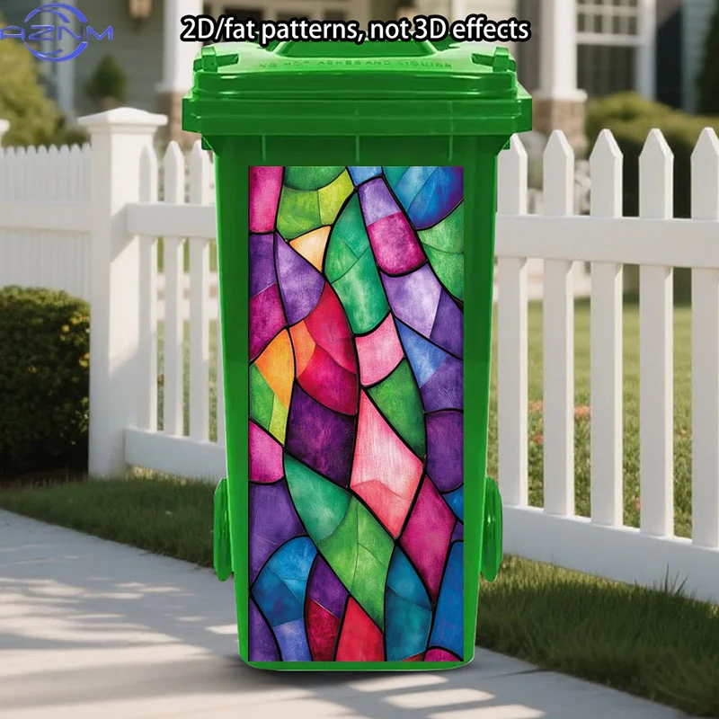 Vibrant Stained Glass Trash Can Stickers Art, Abstract Geometric Shapes Peel and Stick Stickers, Colorful Art Design Self-Adhe