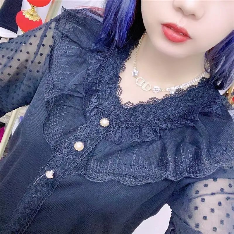 Frühling Herbst Langarm V-Ausschnitt Damen Spitzenkleid mit Großen Blumen Holzohr-Design Übergröße Mutterkleidung Größe M