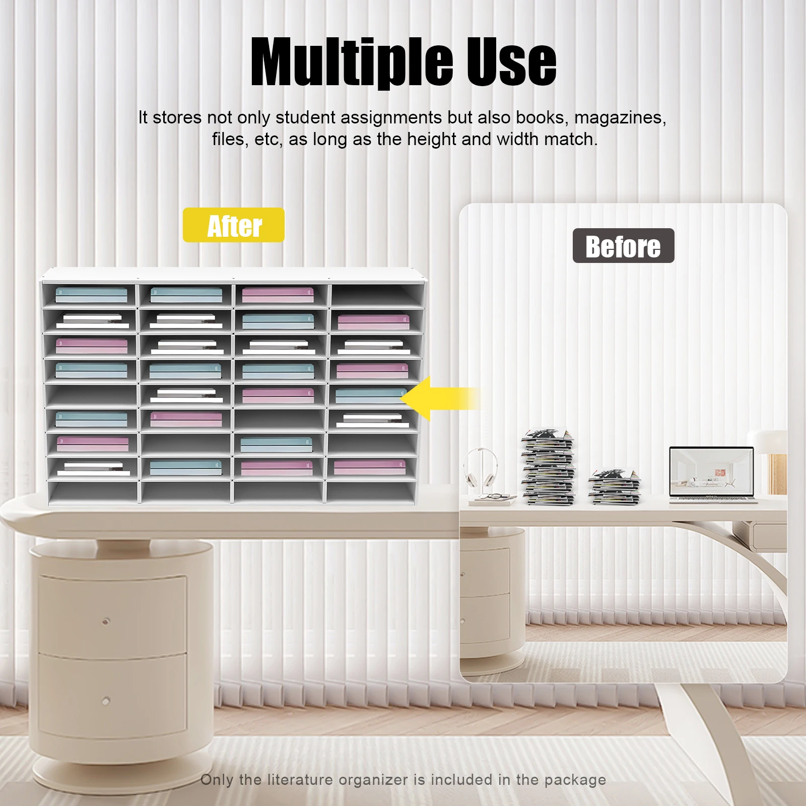 

Desktop File Holder,36 Slots PVC Adjustable File Sorter Organizer Mail Center Paper Storage Holder, White/blac