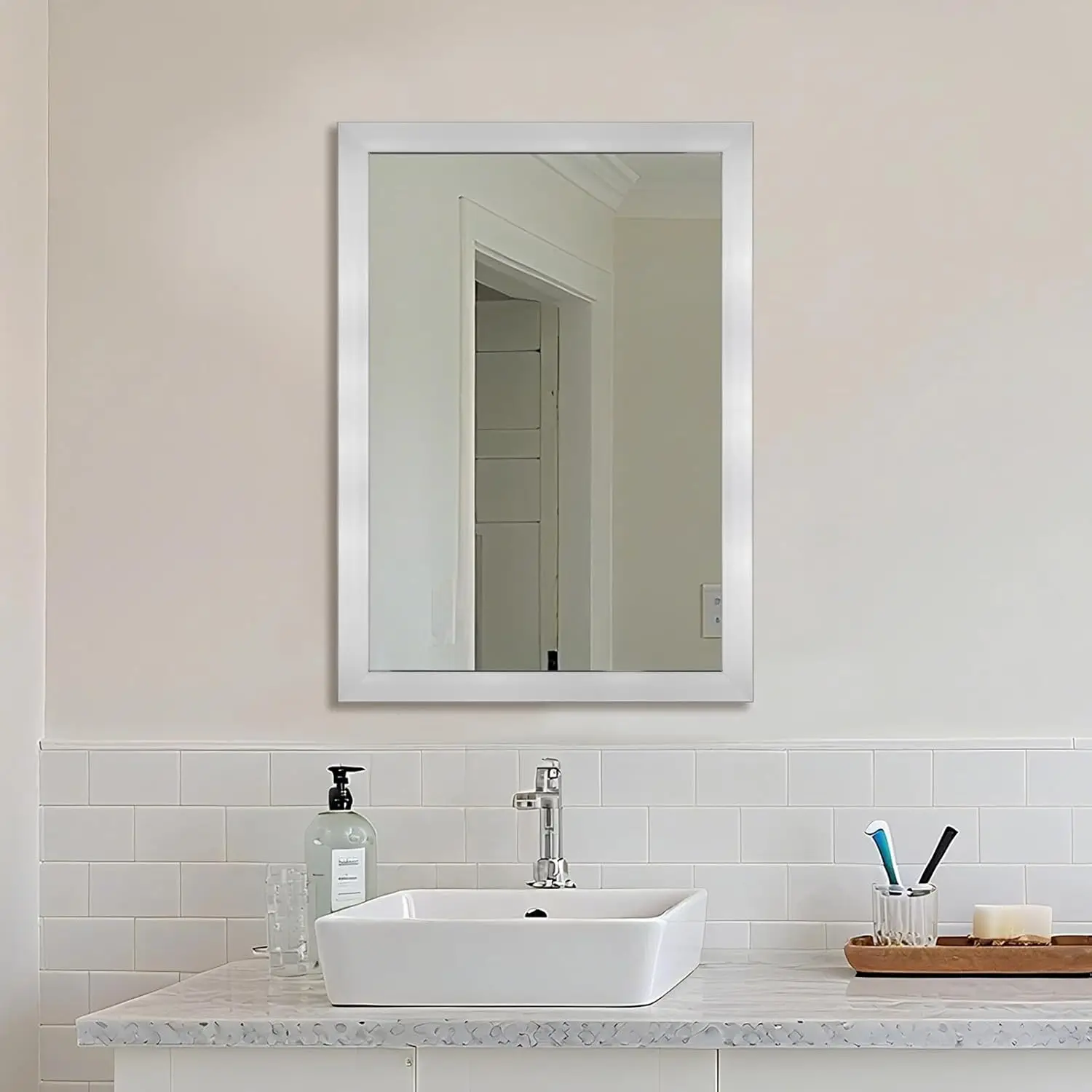 

20" x 28" Rectangular Wall Mirror for Over Sink, Entryway, Bedroom, Living Room in Nickel Finish