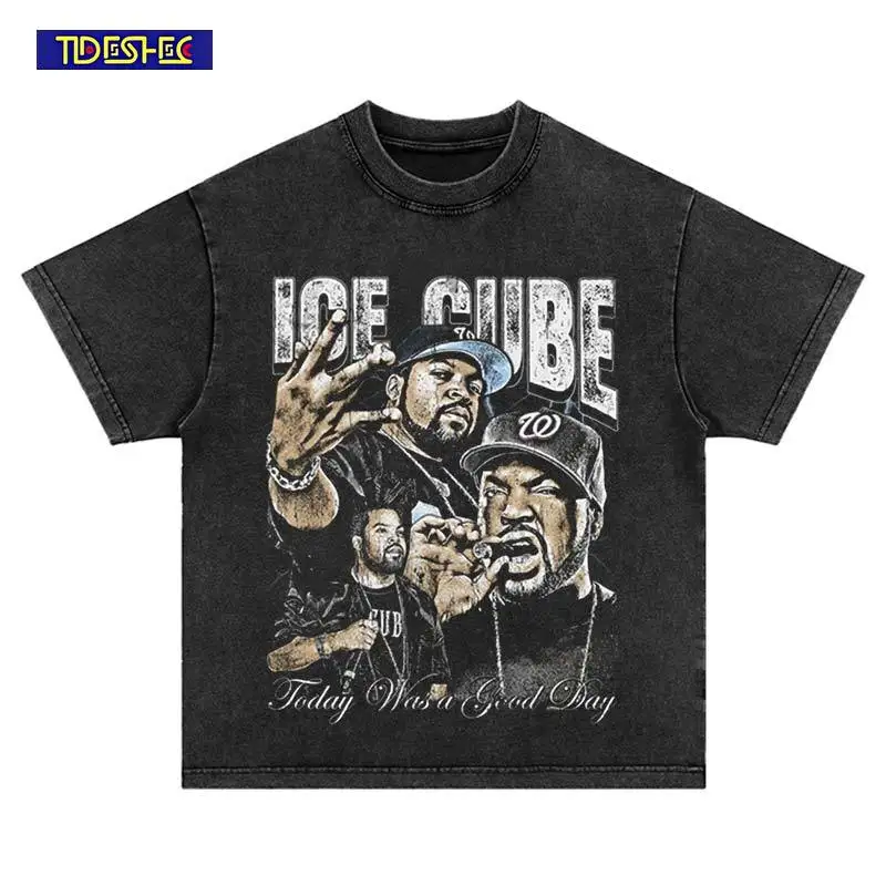 

Summer Harajuku Punk Hip Hop Streetwear Vintage Leisure Portrait Print Short Sleeve Cotton Washed Oversized Loose Top T-Shirt