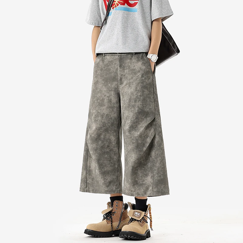 2026 Summer New High Street Tie-dye Straight Seven-point Casual Pants Men