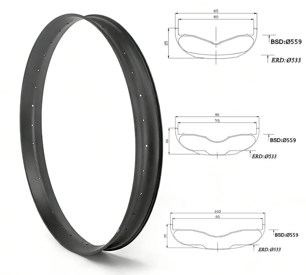 

26-inch Carbon Fiber Snow Rims Maximum Weight Capacity 110 Kg Lightweight Winter Wheel Rims for Snowmobile