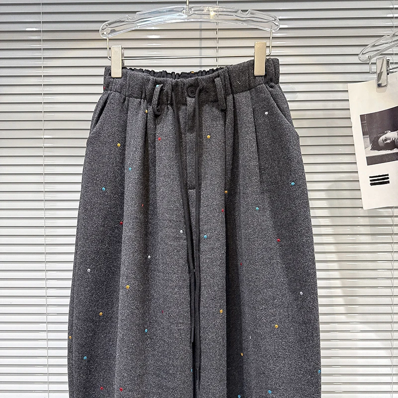 2025 Autumn Winter New Personalized Spicy Girl Colorful Embroidery Dot Loose Elastic Waist Haren Pants Casual Pants