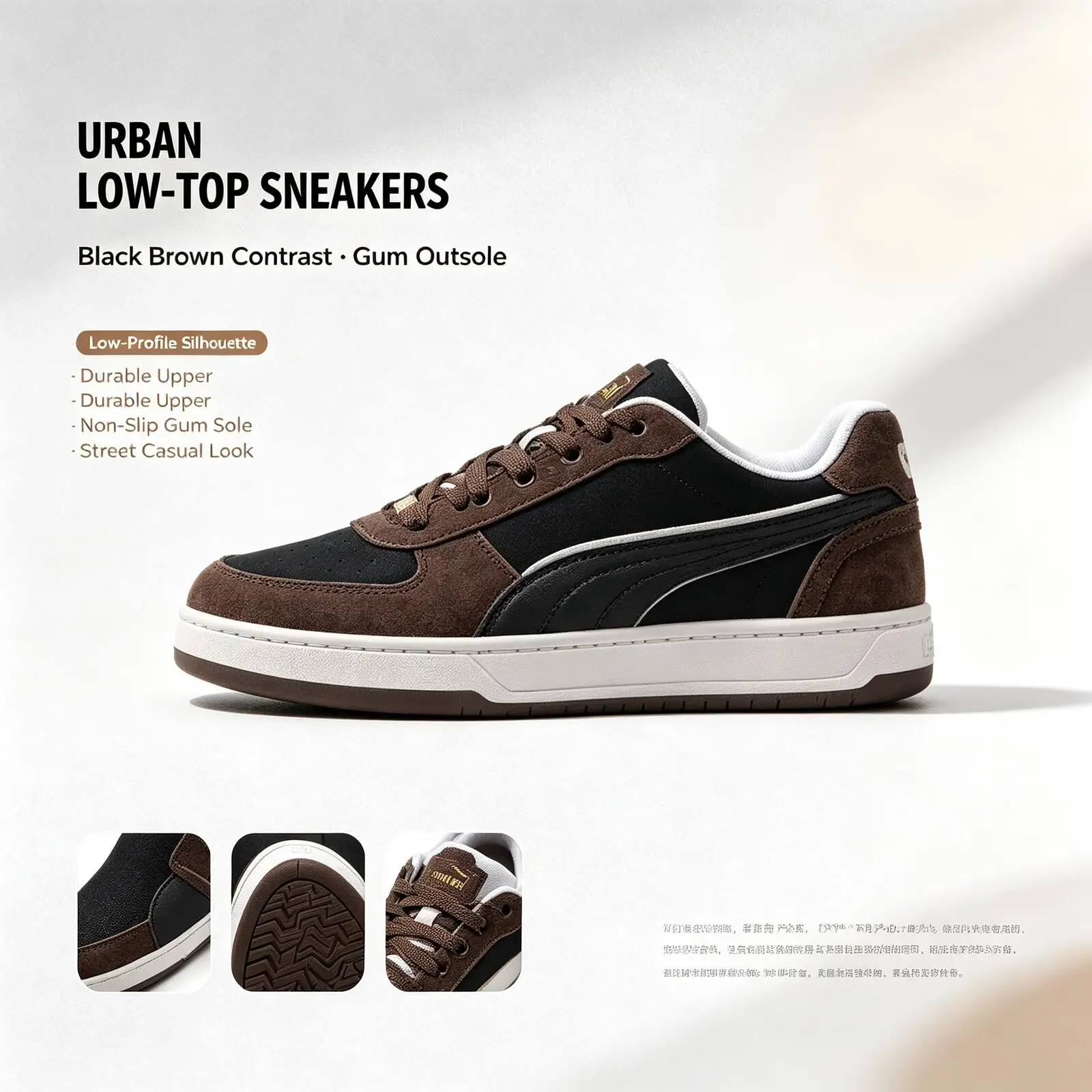 PUMA Brandname Urban Low-Top Sneakers Black Brown Contrast Gum Outsole Street Casual Shoes  Fashion Walking Sneakers 395080-11