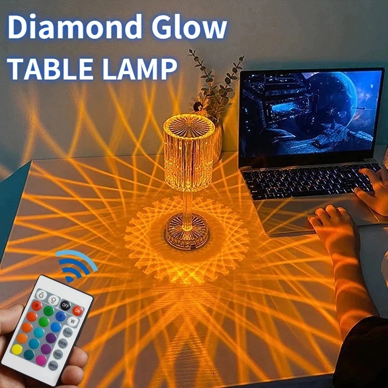 LED Night Light Crystal Lamp Projection USB Rechargeable Touch Color Changing Room Decoration Atmosphere Table Lamp