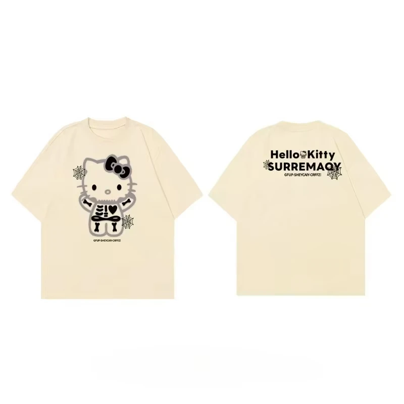 

MINISO American Niche Fun Hello Kitty Short-sleeved Couple T-shirt for Men and Women Loose and Slimming for Summer
