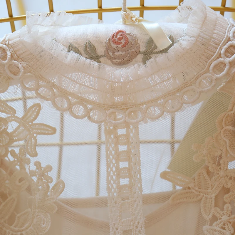 Women Evening Dress Three-dimensional Decoration Floral Mesh Stand Collar Lantern Sleeve Waist Up Ladies Dresses Summer 2024