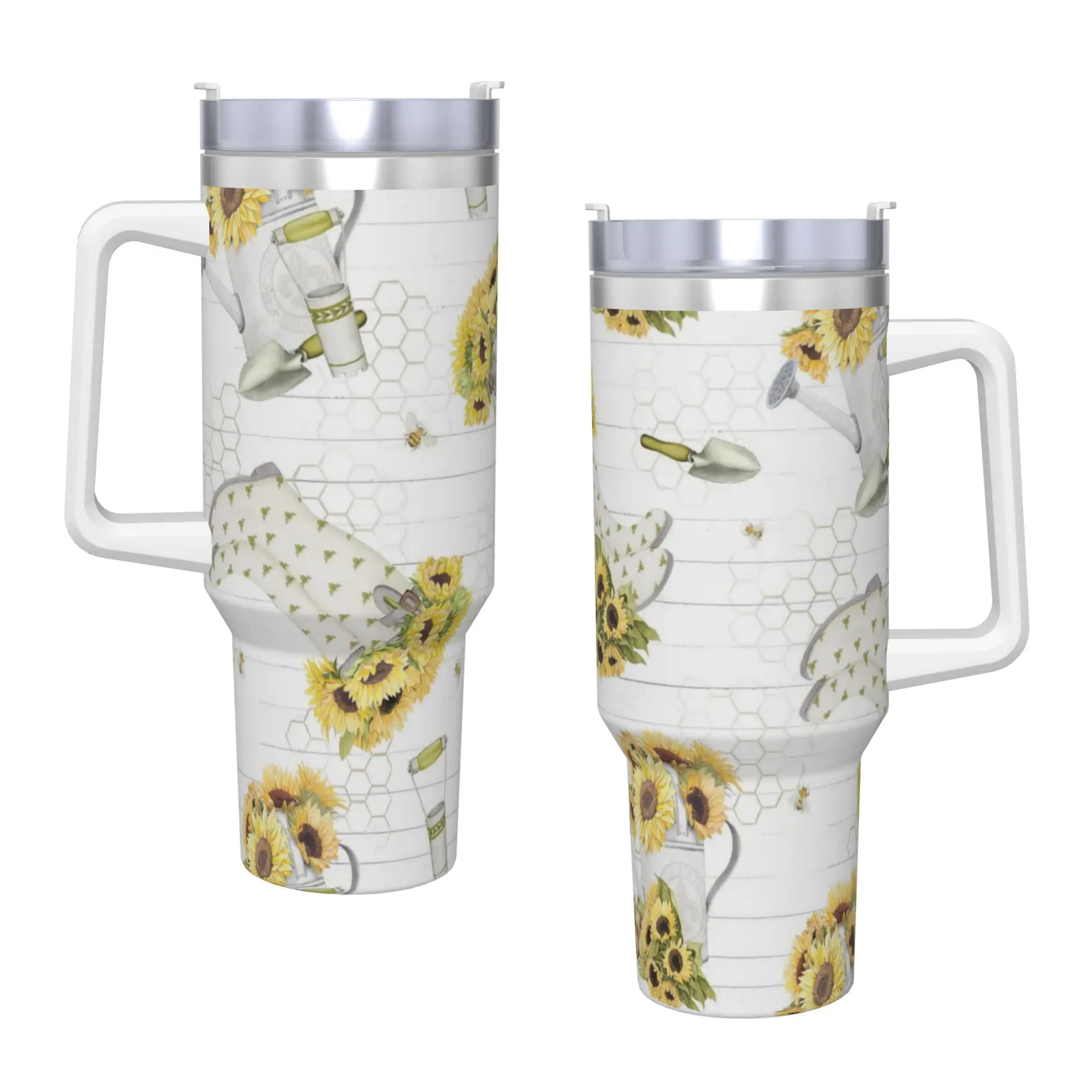 Stainless Steel Tumbler Rural flowers Car Mugs With Straws sunflower Camping Cold Drink Water Bottle Leakproof 40oz Thermal Mug