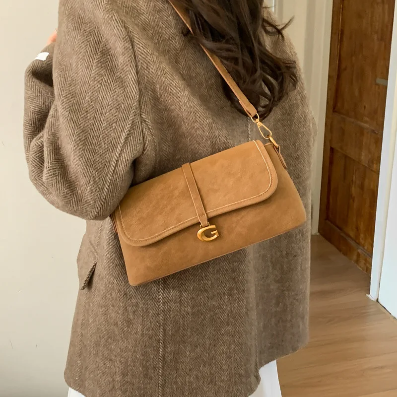 

Korean Style Vintage Baguette Bag Solid Color Minimalist Underarm Purse Multiway Convertible Crossbody Shoulder Chic Everyday