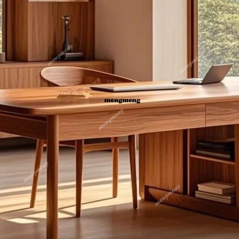 New Chinese-style solid wood desk double desk log large worktable simple dining table