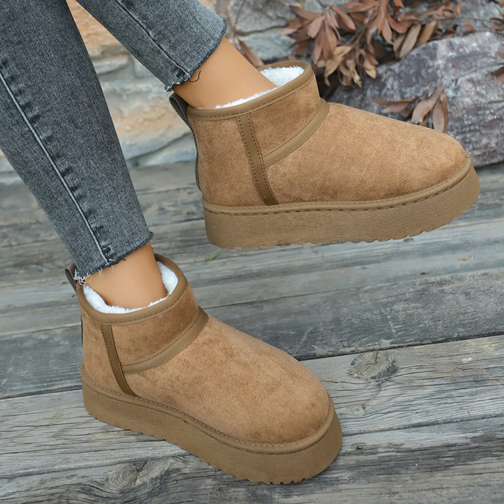 الشتاء سميكة القاع اصطف كبير رئيس الثلوج أحذية النساء الدافئة قصيرة أنبوب الخبز أحذية قطنية جولة تو الأحذية للنساء