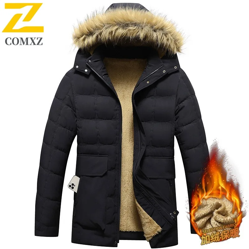 Men Detachable Hood Jacket Winter Thickened Cotton Padded Coat Waterproof Windproof Thermal Outerwear Cold Weather Streetwear