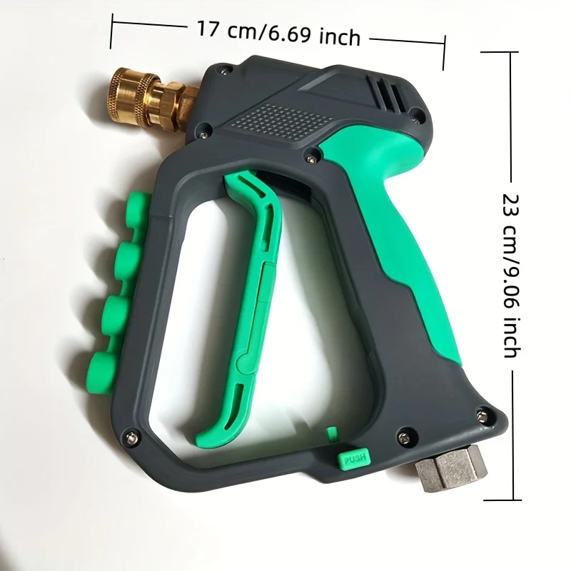 Thickened Copper Body High-Pressure Water Gun, 4000PSI 1/4 Quick Connect with Ceramic Valve Core, Anti-Tangle Nozzle & Storage B