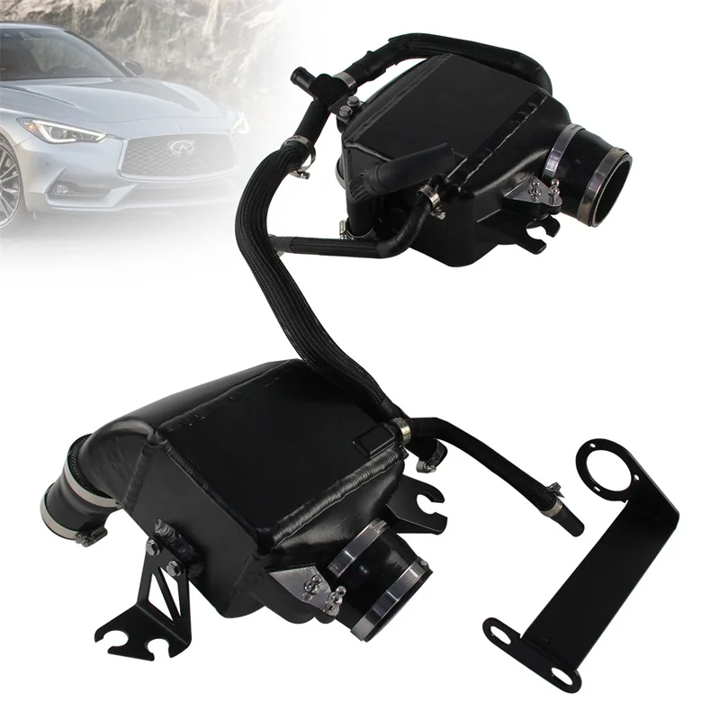 High Performance Air-To-Water Intercooler Black Aluminum Bar&Plate For Infiniti Q50/Q60 VR30DDTT 3.0L Twin Turbo V6 2016 Onwards