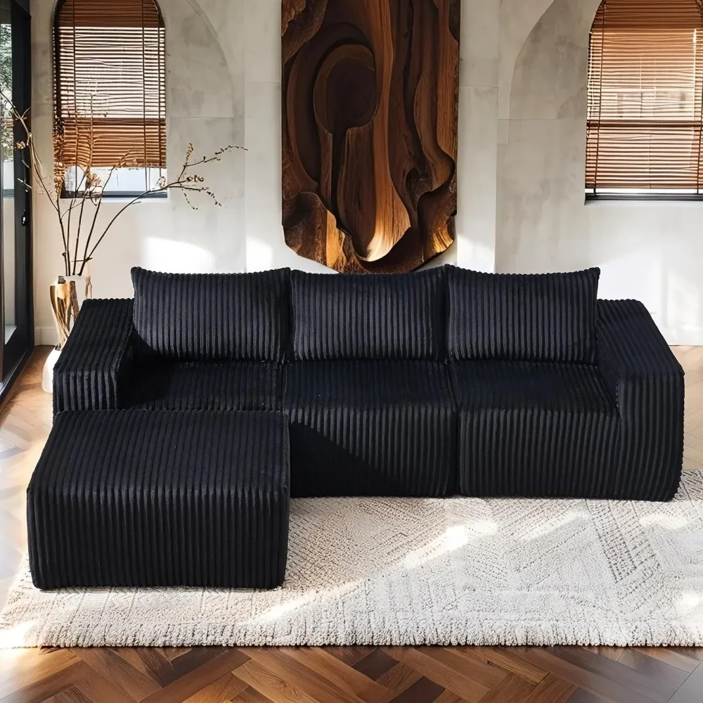 Soporte de espuma viscoelástica y sin montaje, sofá seccional modular en forma de L Fefances 101 - Sofá nube sin hueso con tela de pana