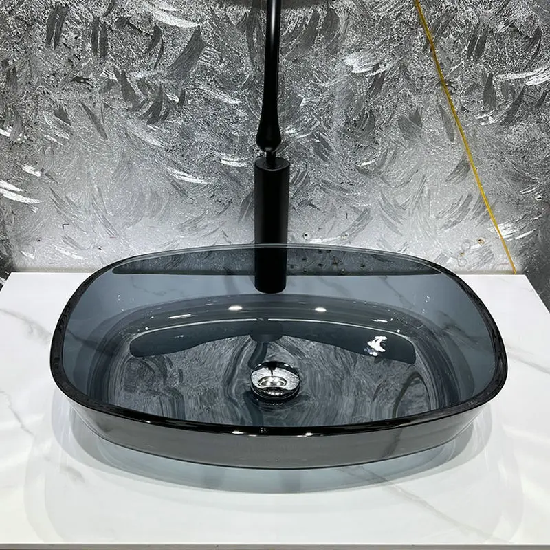 

Coffee colored tempered glass countertop basin, household gray polished artistic washbasin, homestay bathroom washbasin GN480ES