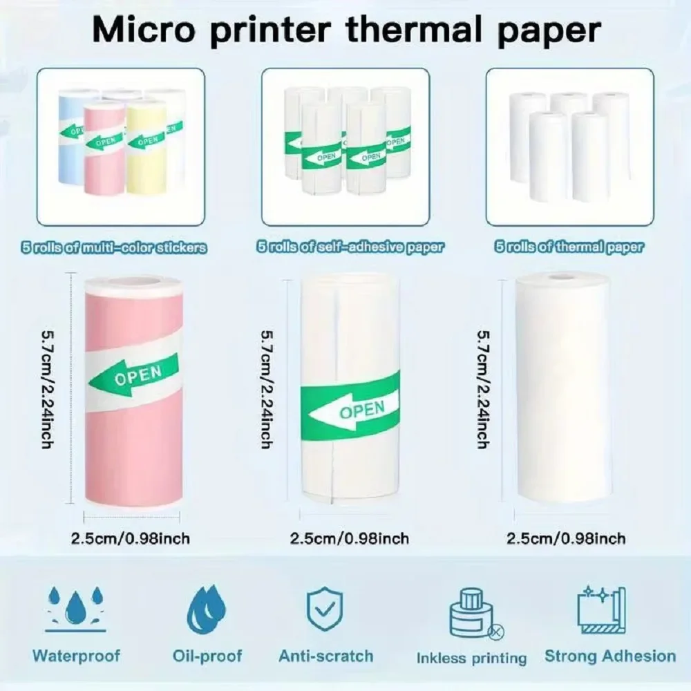 Mini papier do drukarki wkład rolkowy papier termiczny papier do druku naklejka do kieszonkowej drukarki bezprzewodowej do nauki notatki robocze zdjęcia