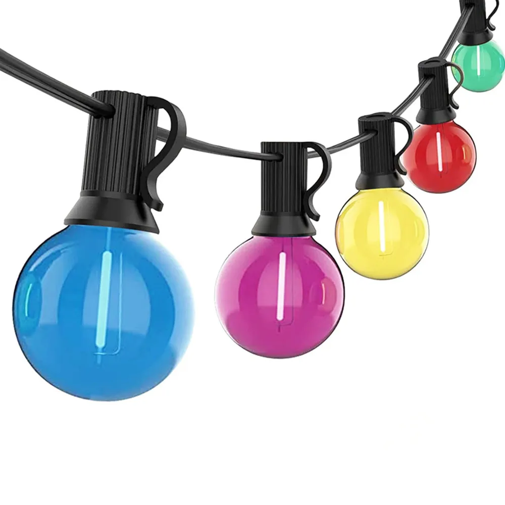 Guirnalda de luces LED con forma de globo para exteriores, bombillas de cinco colores de plástico, luces impermeables para Patio, jardín, exterior, porche, enchufe europeo de 220V