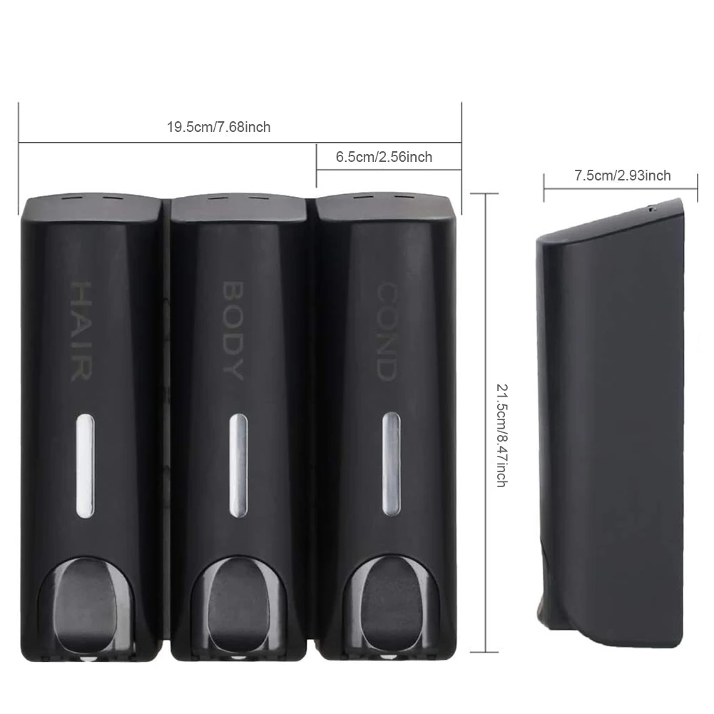 

Triple 350ml Shower Bath Shampoo Dispenser Multi-Purpose Wall-Mount Heat-Resistant Large Capacity for Bathroom Accessories