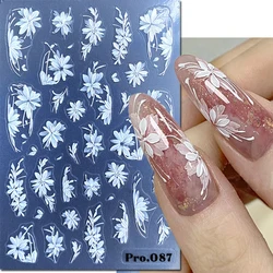 5d Embossed Nail Art Stickers White Flowers French Full Tips Adhesive Sliders Decals Decorated Nail Manicures