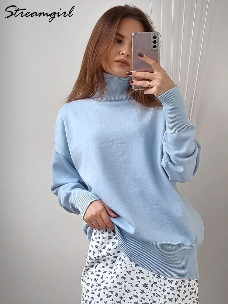 Streamgirl Sweater rajut wanita musim dingin, atasan hangat Turtleneck untuk wanita, 2023 leher kura-kura, Pullover rajut Musim Dingin Wanita