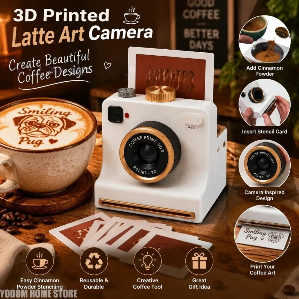 3D Printed Latte Art Camera,One‑touch Coffee Printer Chocolate Foam Machine Decoration