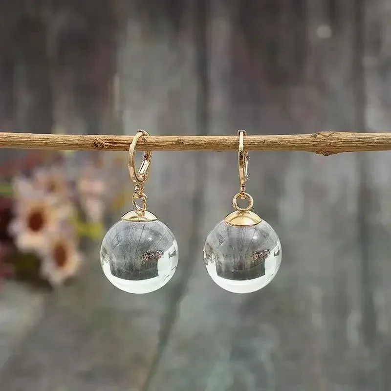 Simple Fashion Spherical Glass Dangle Earrings For Women Accessories Gift Hoop Earrings Party Jewelry Gift