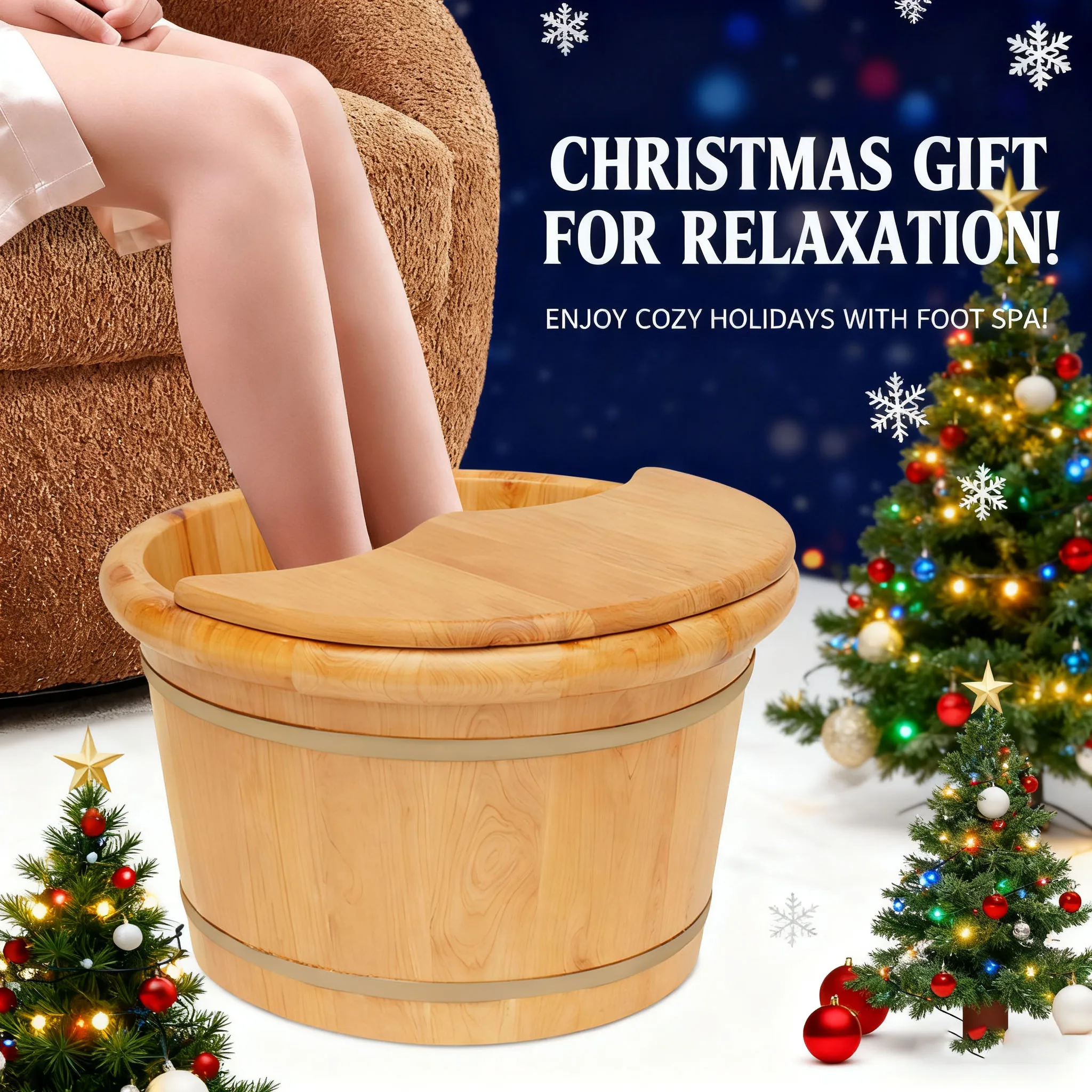 

Wooden Health Foot Bath Basin Massage Cedar Wood Pedicure Foot Spa with Shiatsu Massage Rollers for Relaxation Heat Retention