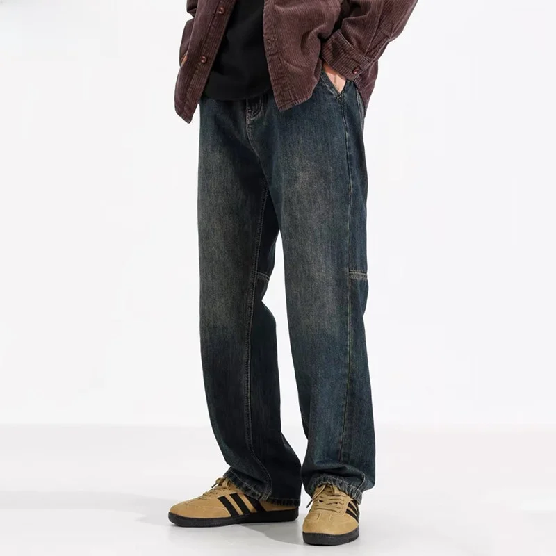 

American Retro Straight Leg Jeans Men's Trendy Loose Wide Leg Long Pants High Street Faion Youthful Sle Casual Wear